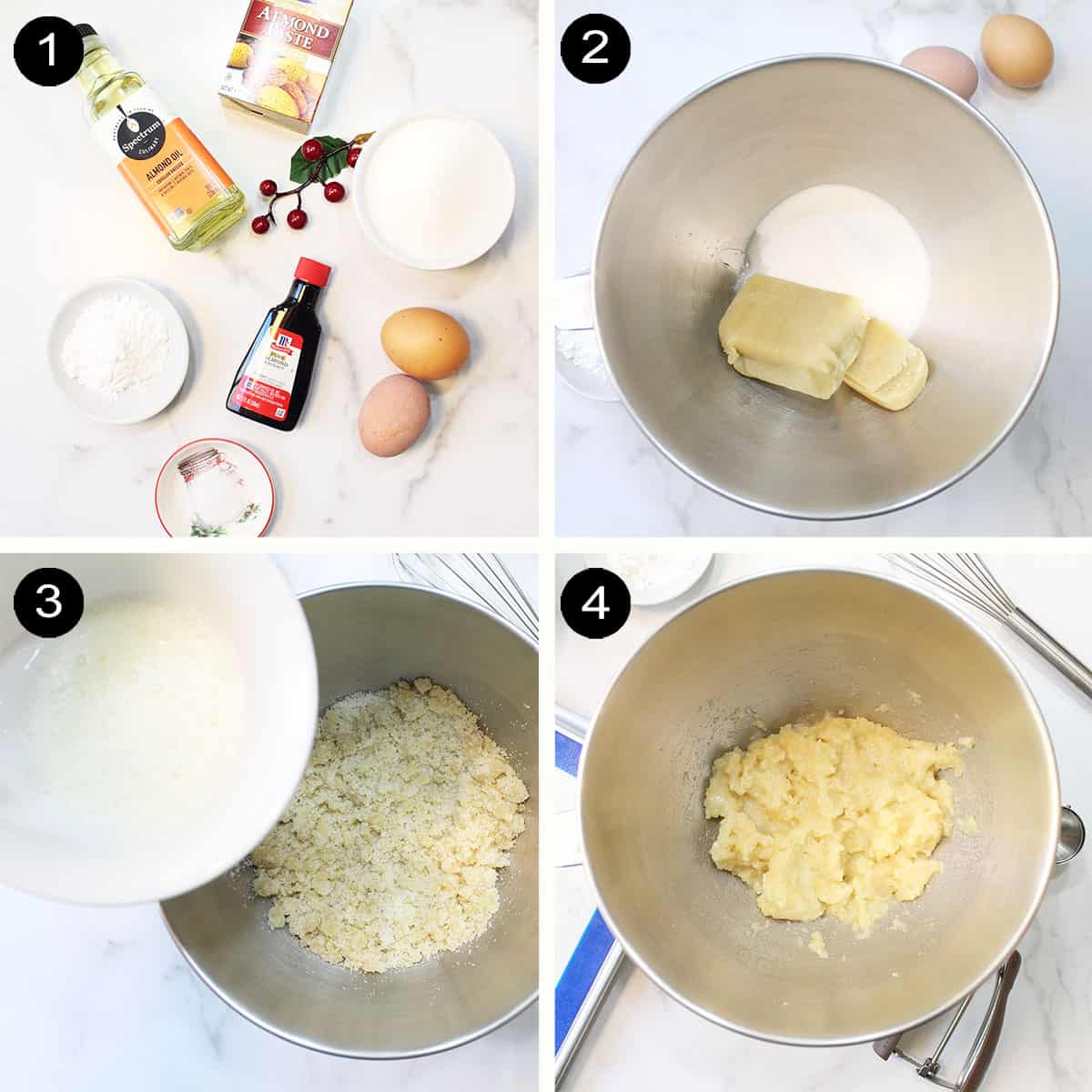 Steps to make almond cloud cookie dough.