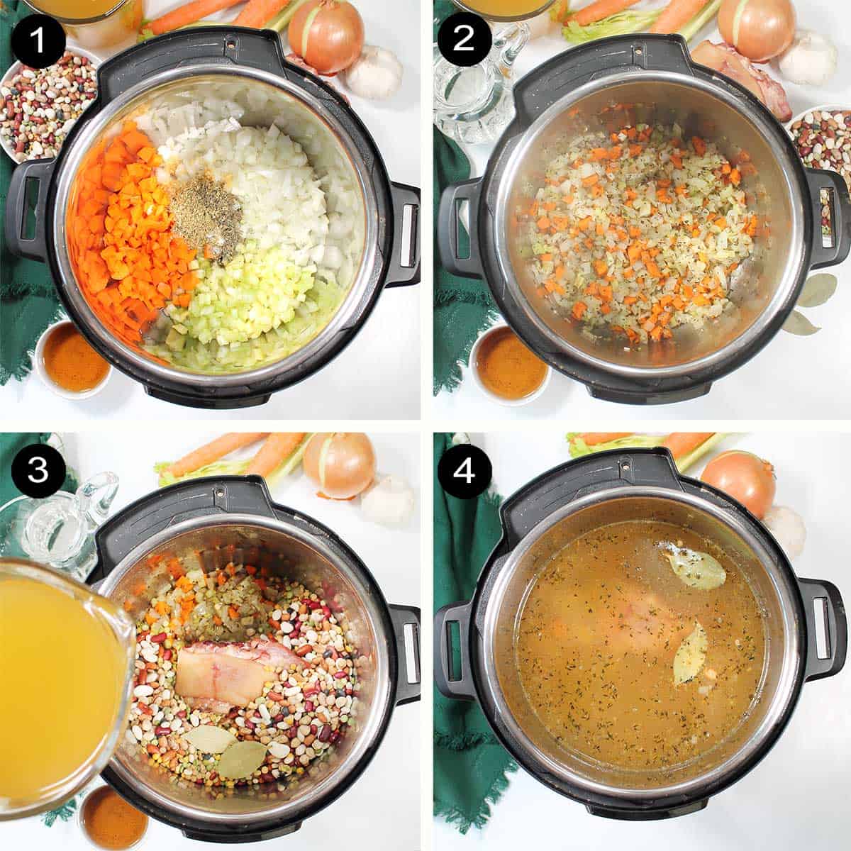 Steps 1-4 to prepare bean soup.