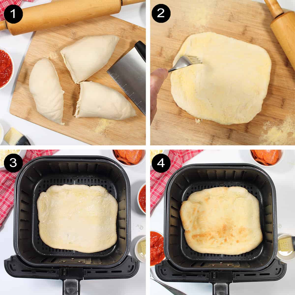 Steps to prepare air fryer pizza dough.