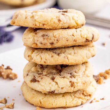 Stack of four Heath Bar Cookies.