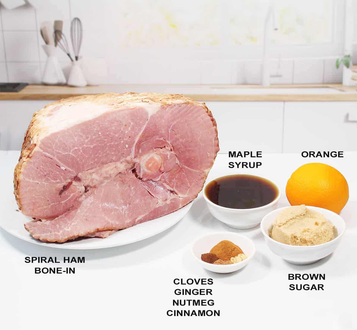 Ingredients for maple glazed ham.