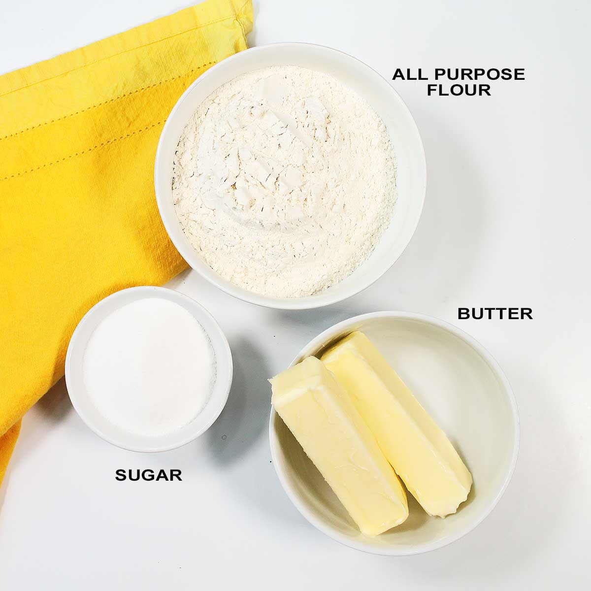 Ingredients for shortbread crust.