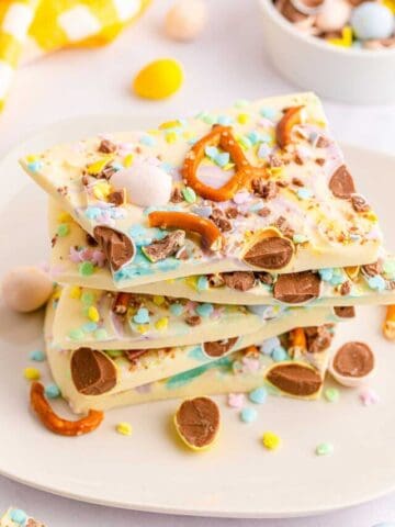 White Chocolate Easter Bark on plate.