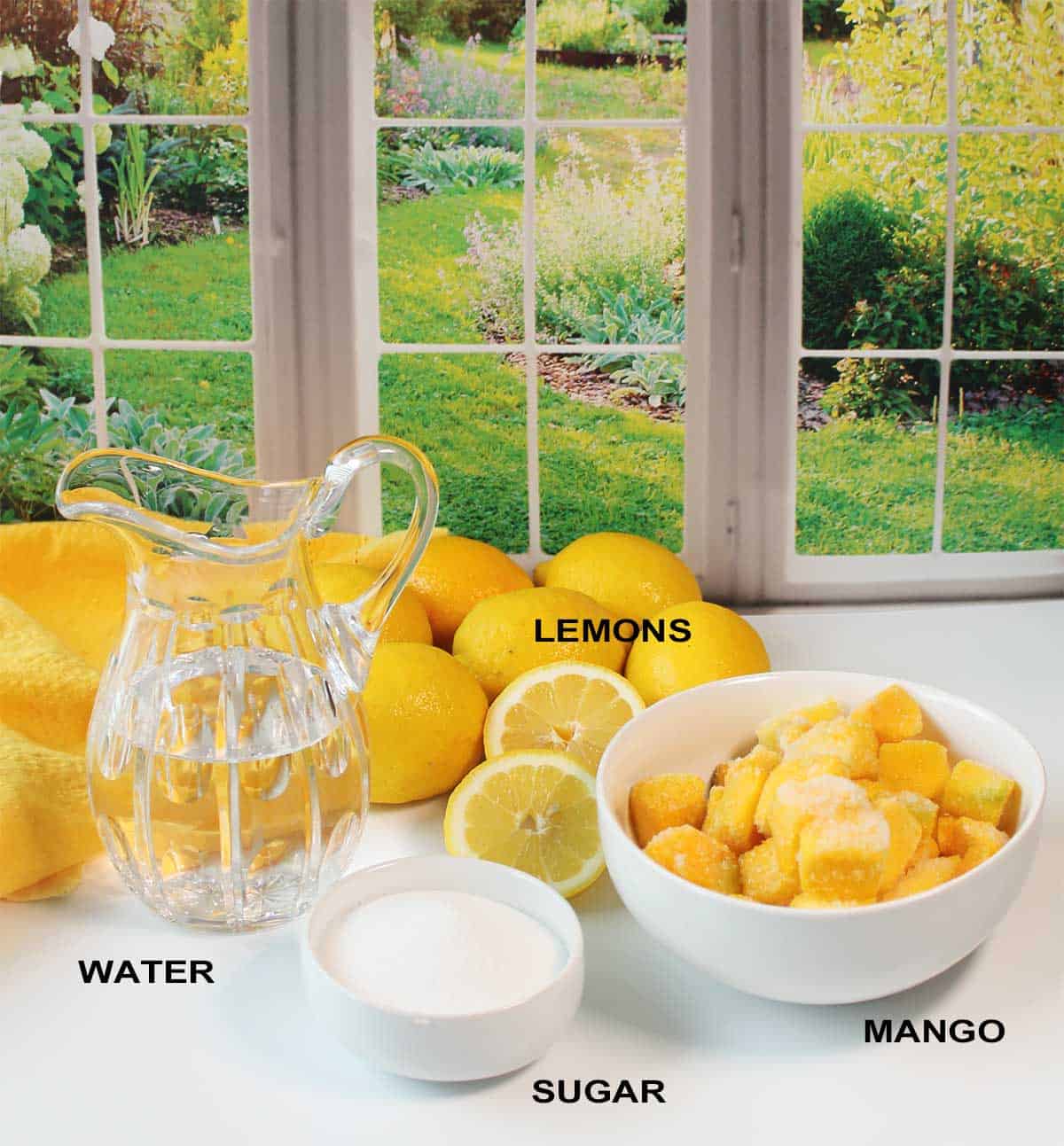 Ingredients for mango lemonade recipe.