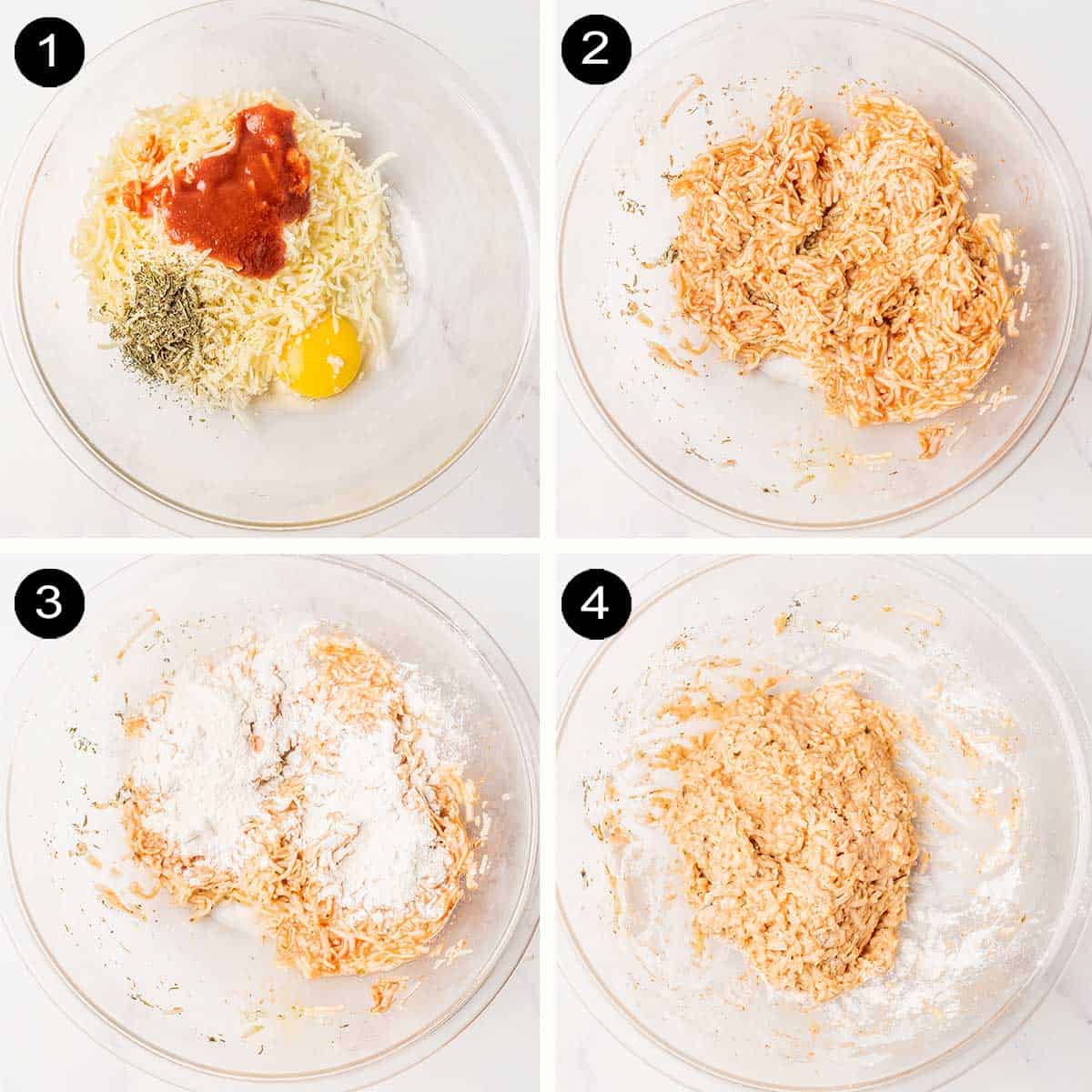 Steps 1-4 to make pizza bites.