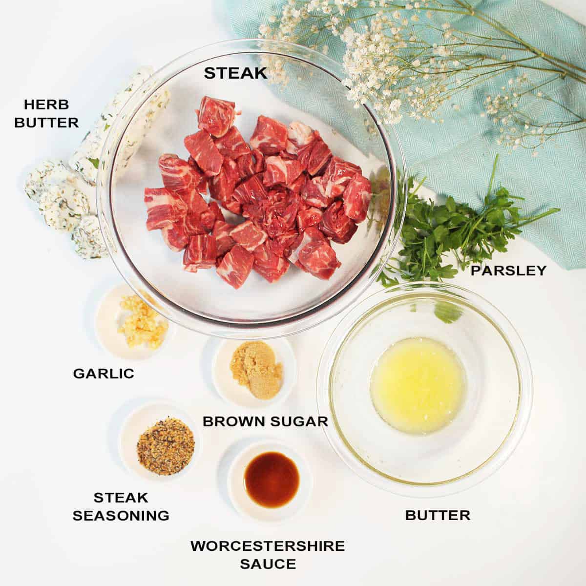 Air fryer steak tips ingredients.