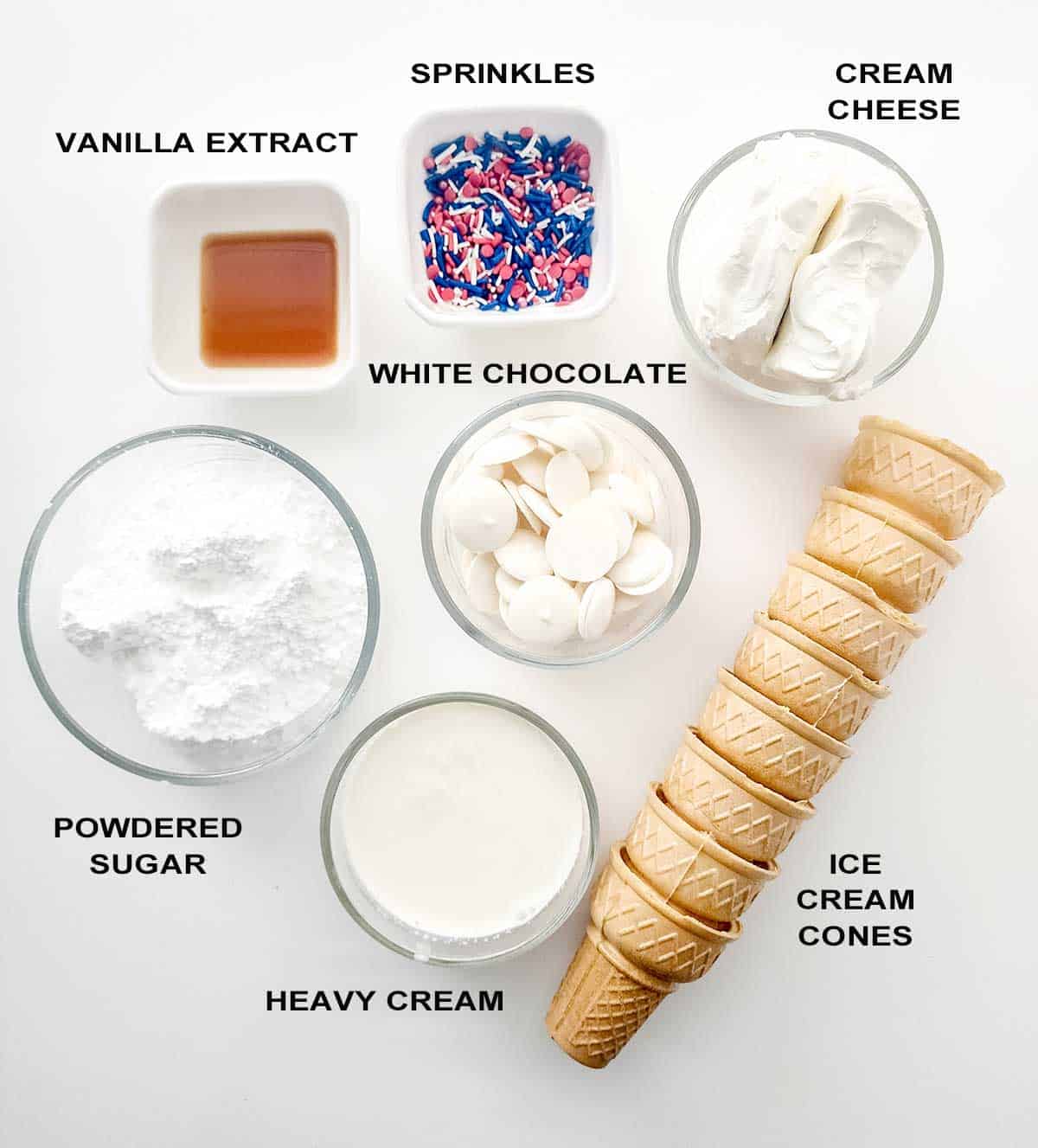 Cheesecake mousse cones ingredients.