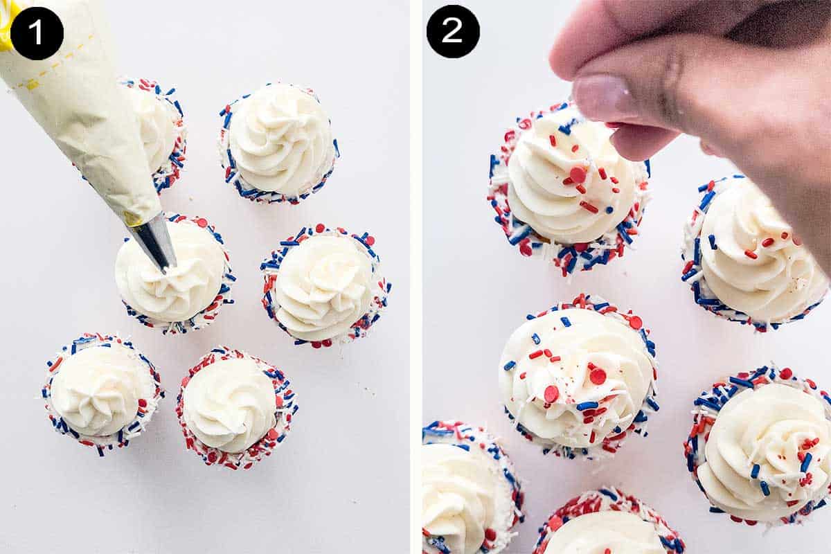 Steps to assemble cheesecake stuffed cones.