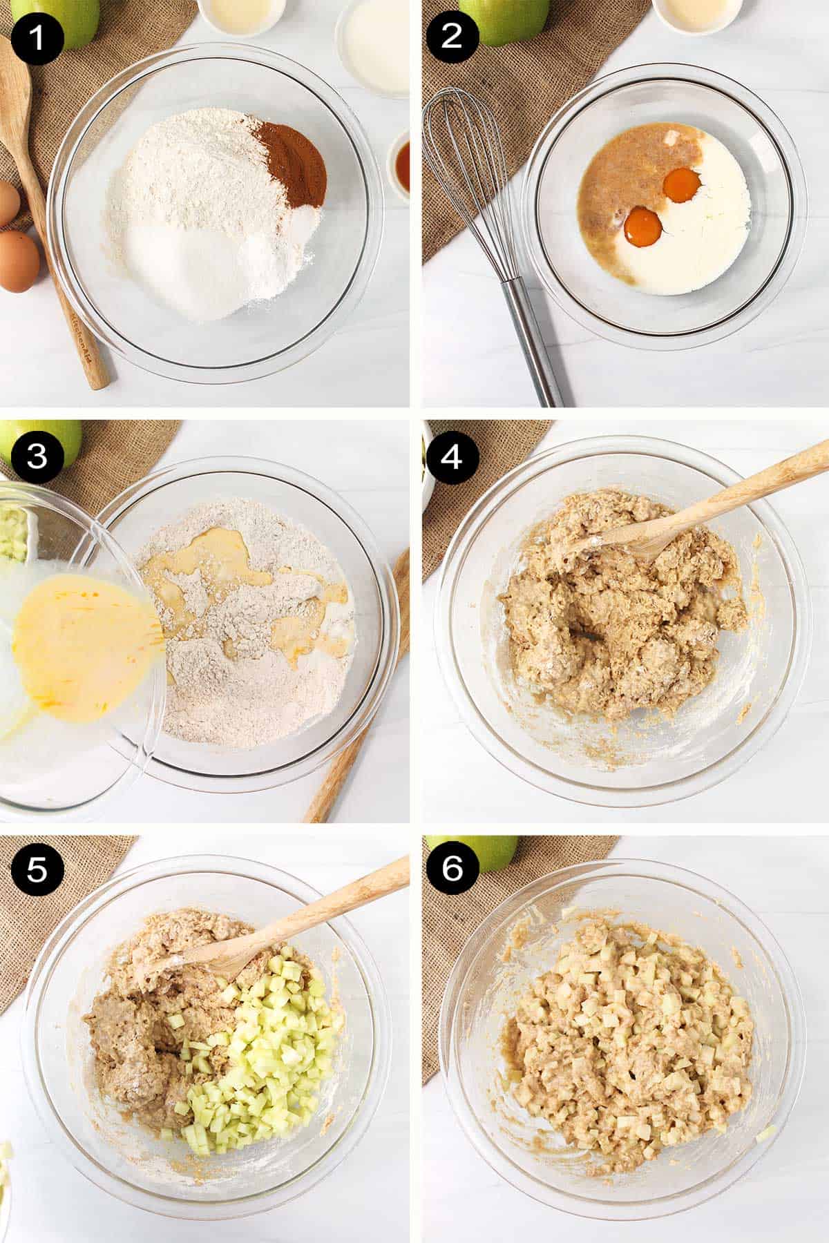 Steps to make apple fritter batter.