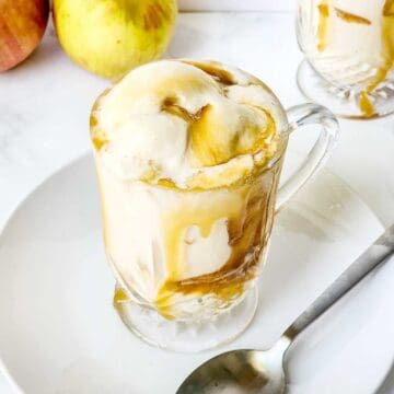 Ice Cream float with apple cider and caramel topping.