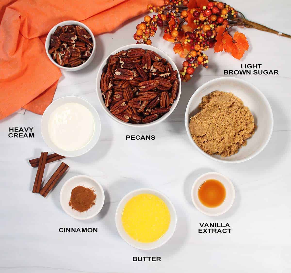 Pecan pie topping ingredients.