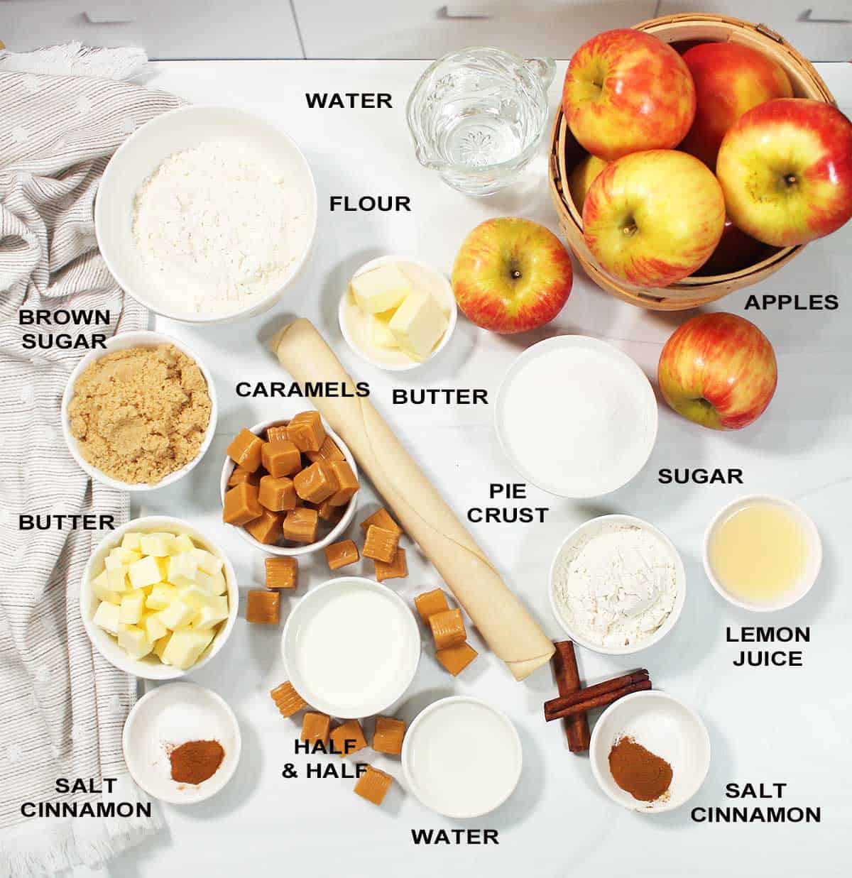 Caramel apple pie ingredients.