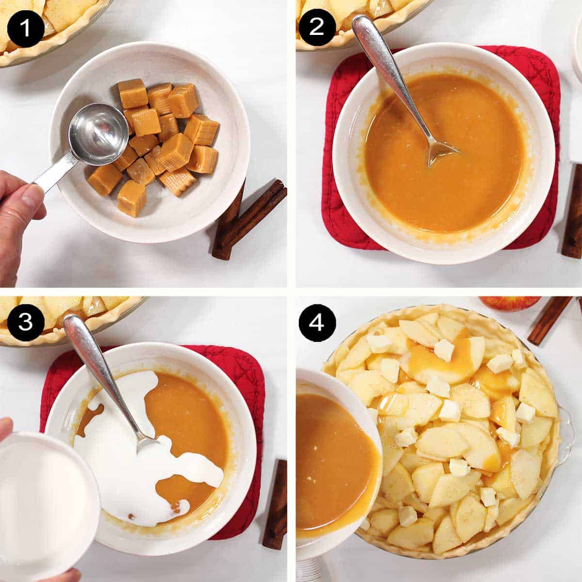 Steps to make caramel sauce.