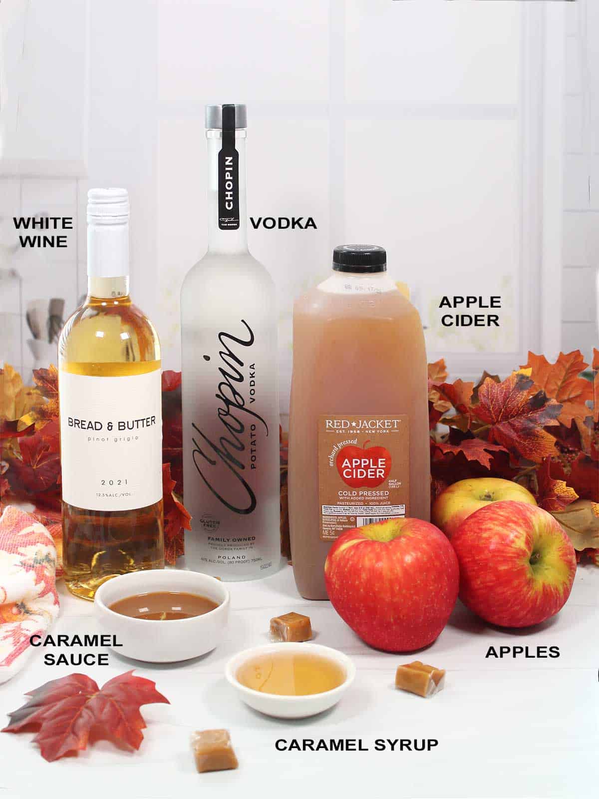 Caramel Apple Sangria ingredients.