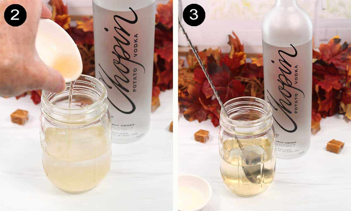 Steps to make caramel vodka.