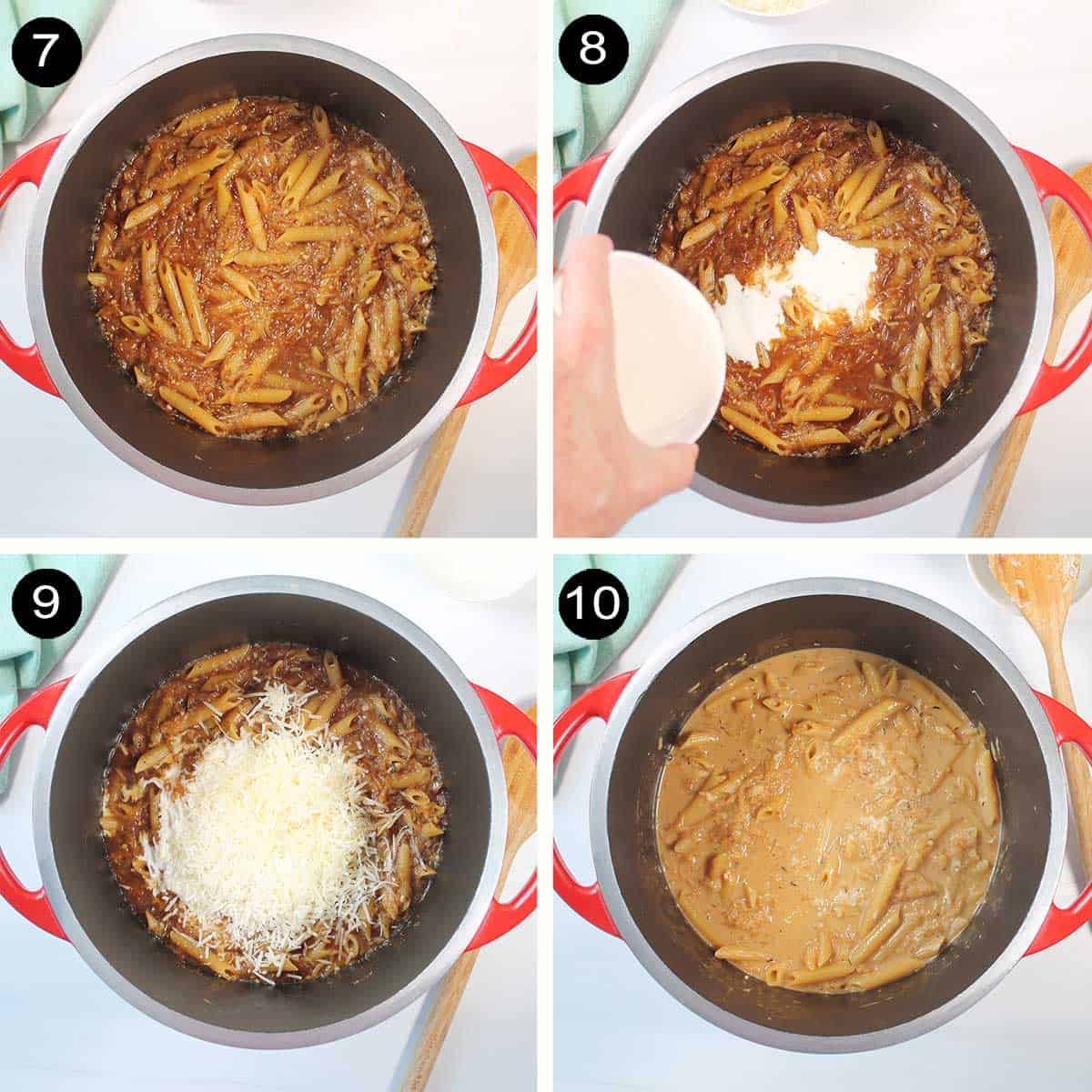 Finishing steps for making one pot pasta.