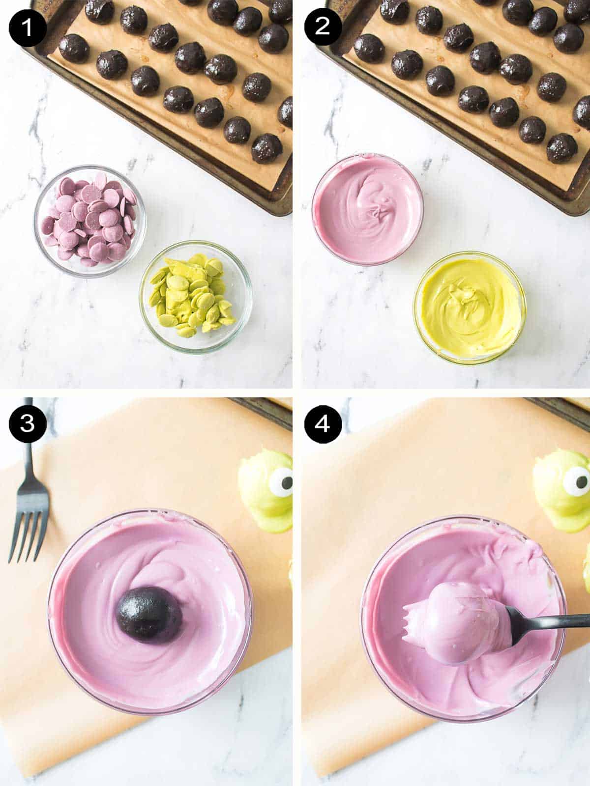 Steps to coat the truffles.