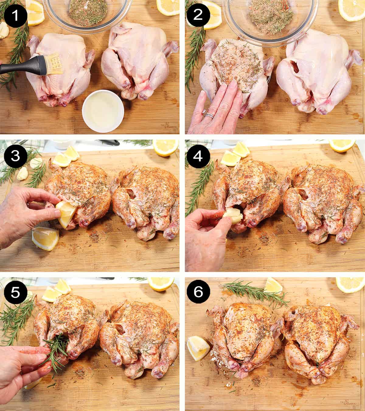 Prep steps for Cornish hens recipe.