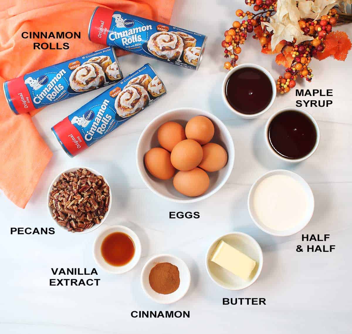 Ingredients for cinnamon roll french toast.