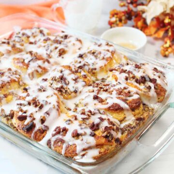 Baked french toast casserole on counter.