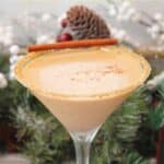 Closeup of martini with graham cracker rim.
