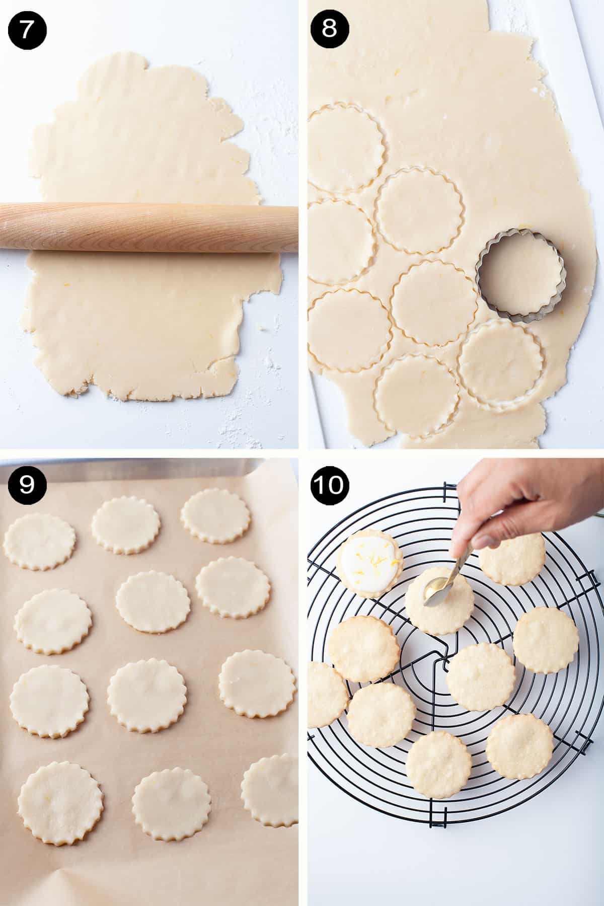 Rolling cutting and baking lemon cookies.