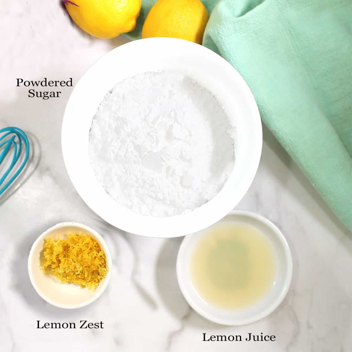 Ingredients for lemon icing.