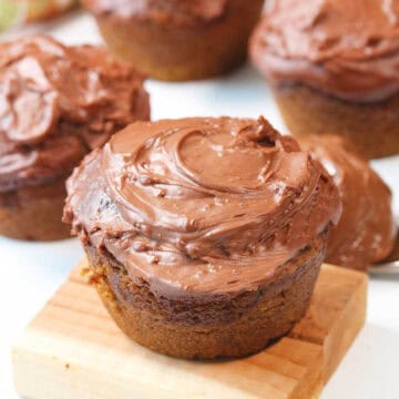 Single Pumpkin Nutella Muffin with Nutella frosting.