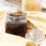 Brown sugar simple syrup wrapped with towel.