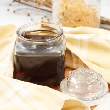 Brown sugar simple syrup wrapped with towel.