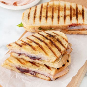 One cut panini on parchment paper.