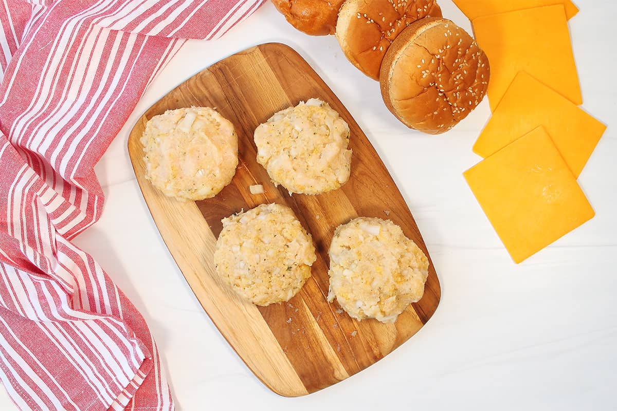 Ground chicken patties ready to cook.