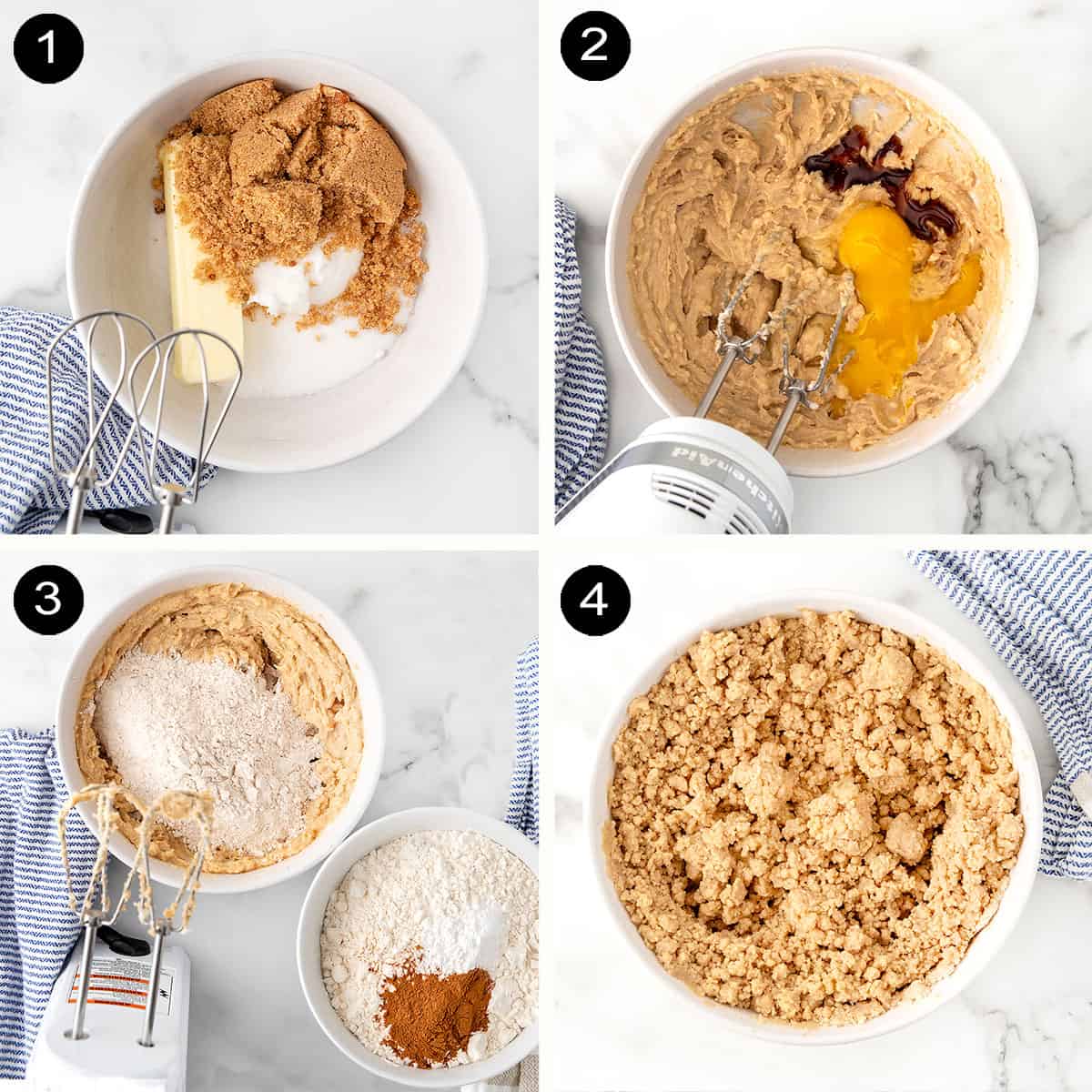 Prep steps for making crumb cake cookies.