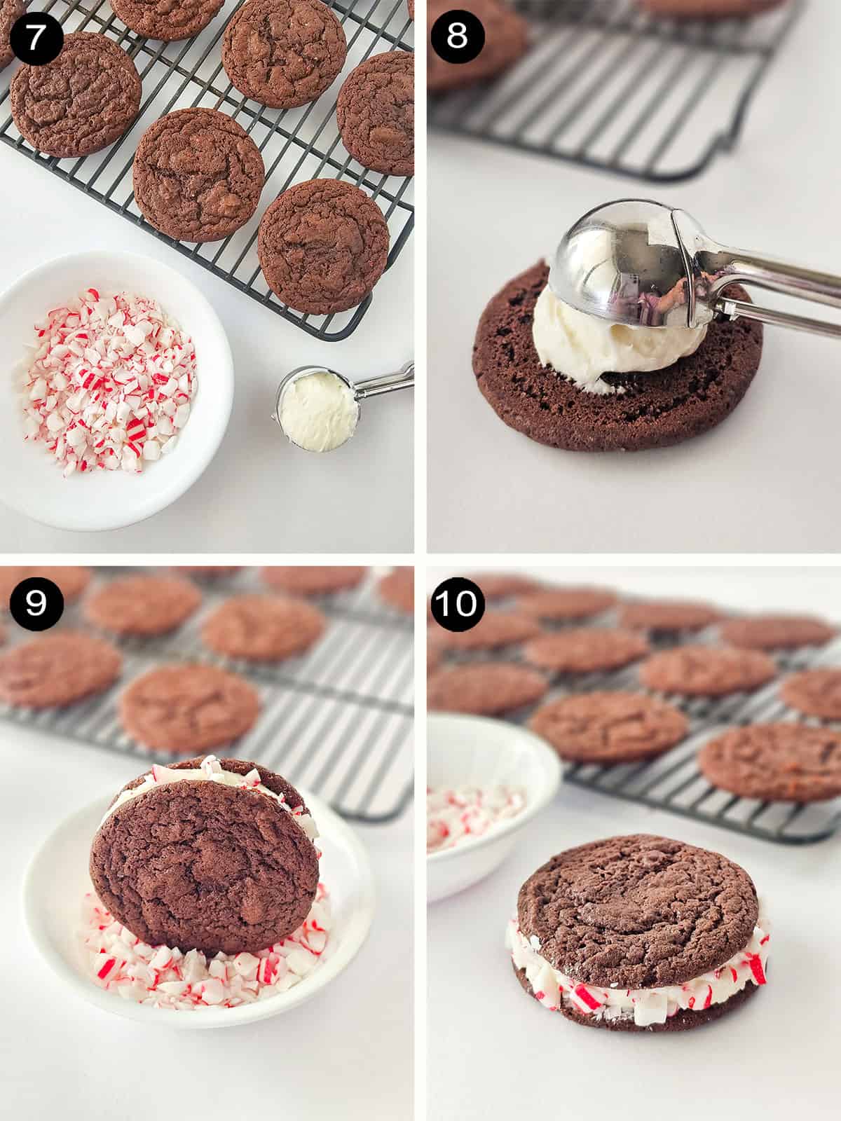 Steps to assemble sandwich cookies.