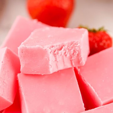 Closeup of fudge with bite out.