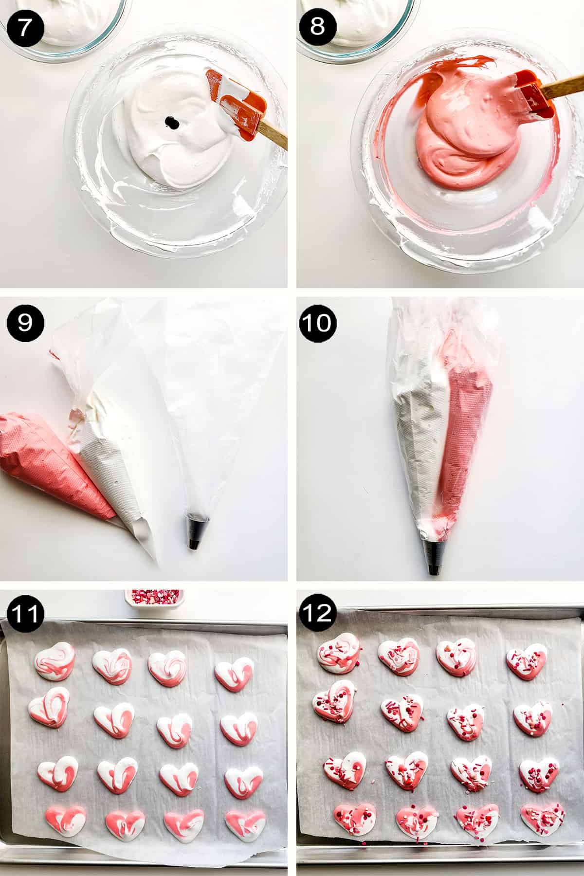 Finishing steps to form and bake meringue cookies.