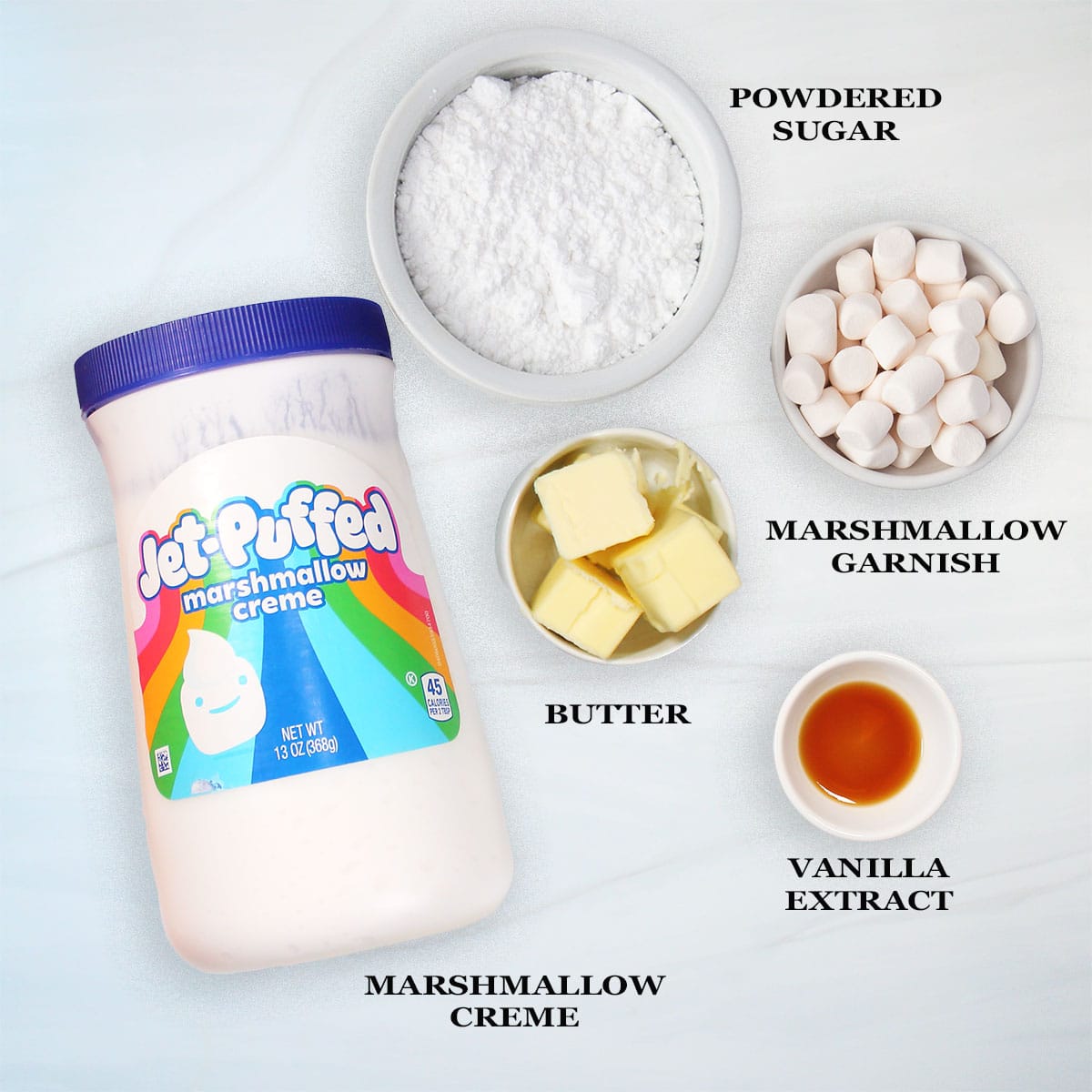 Ingredients for marshmallow frosting.