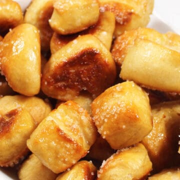 Closeup showing buttery salted pretzel bites.