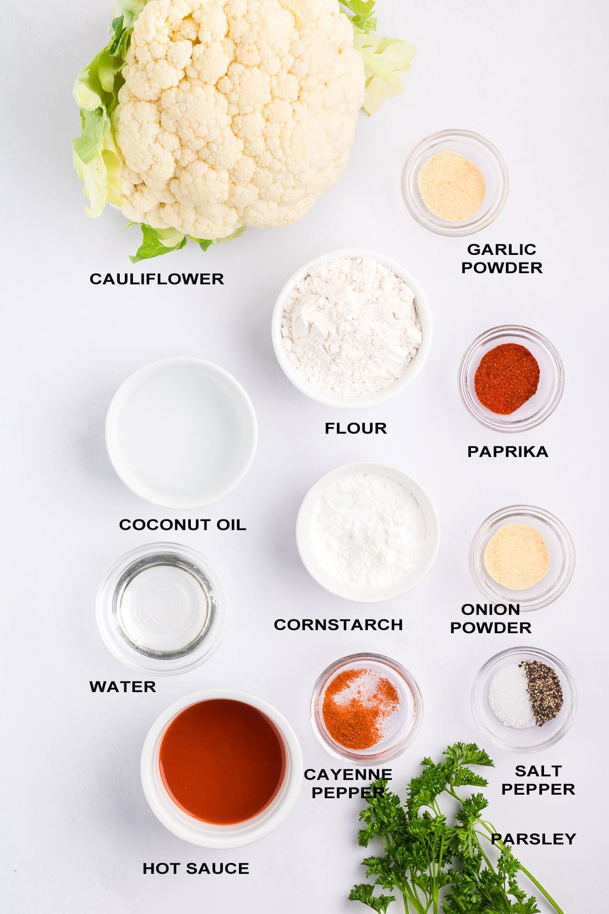 Buffalo cauliflower wings ingredients.