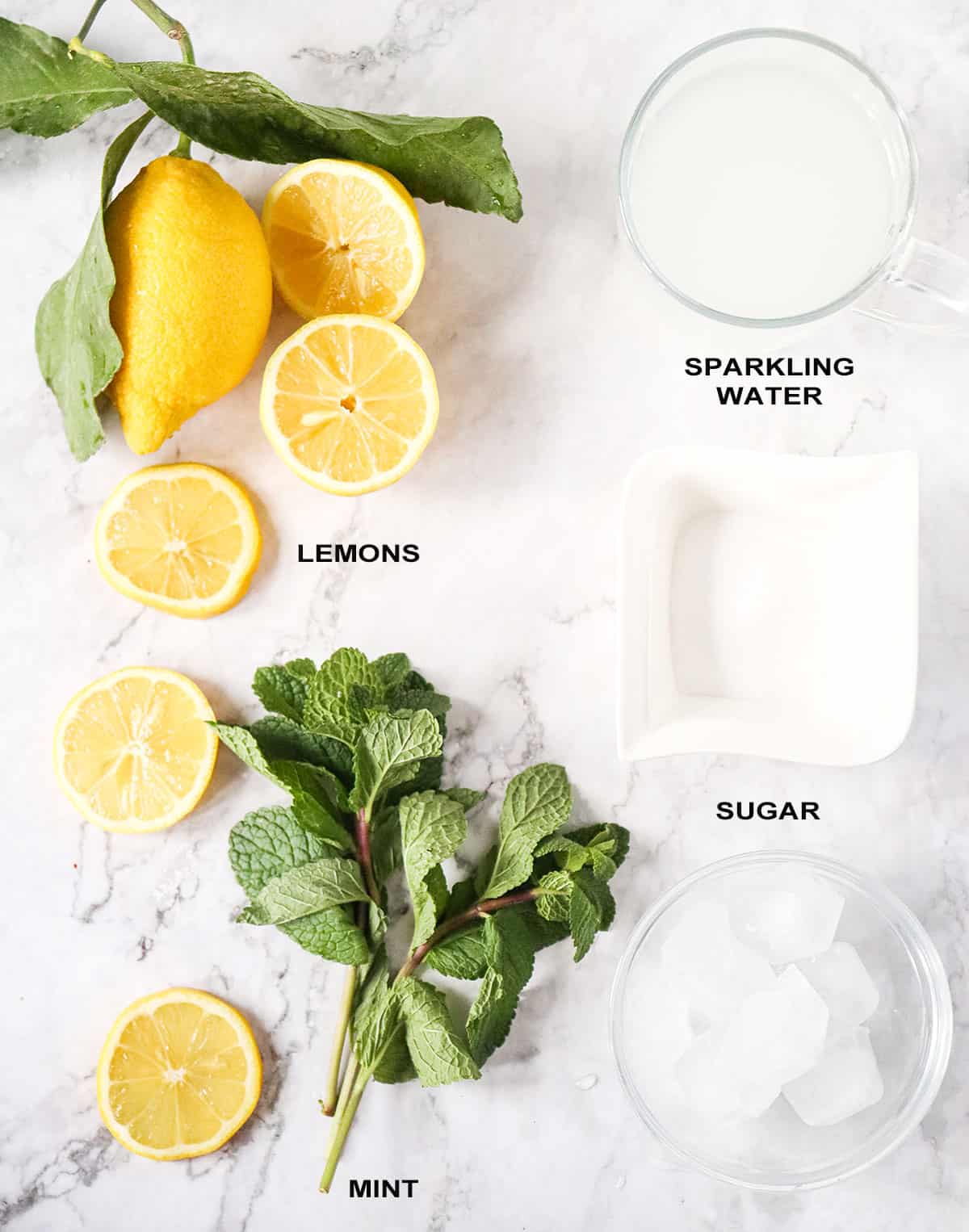 Lemon mojito ingredients.