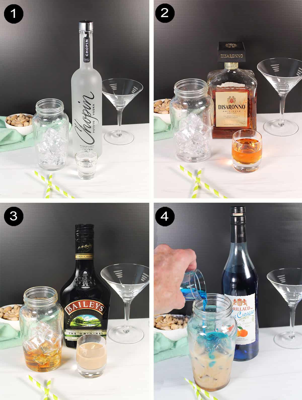 Prep steps 1-4 on how to make a pistachio martini.