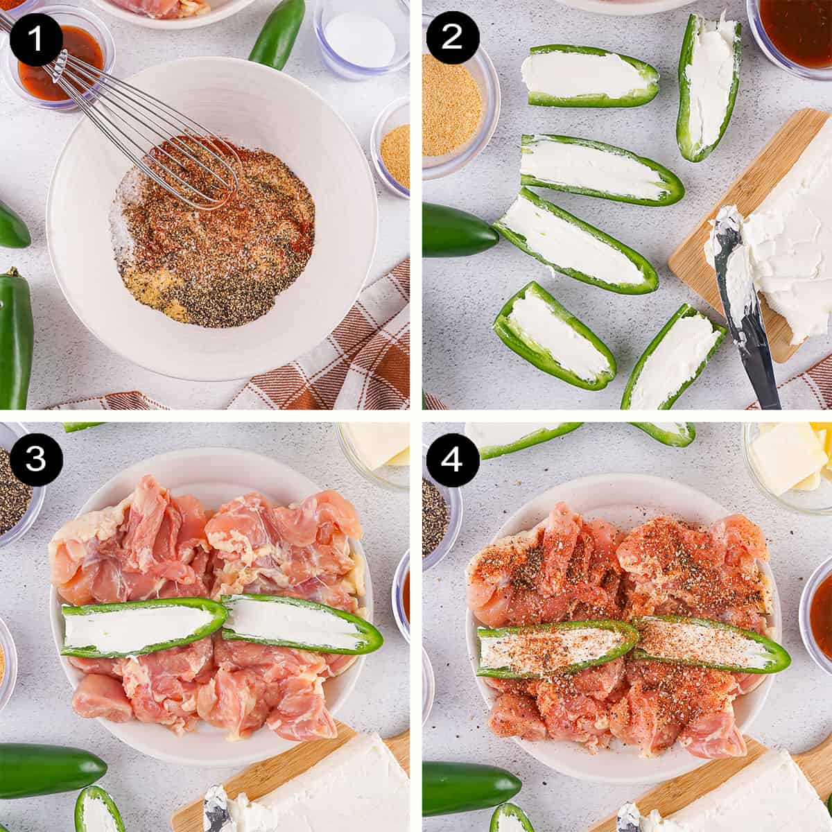 Prep steps for bacon wrapped chicken thighs.