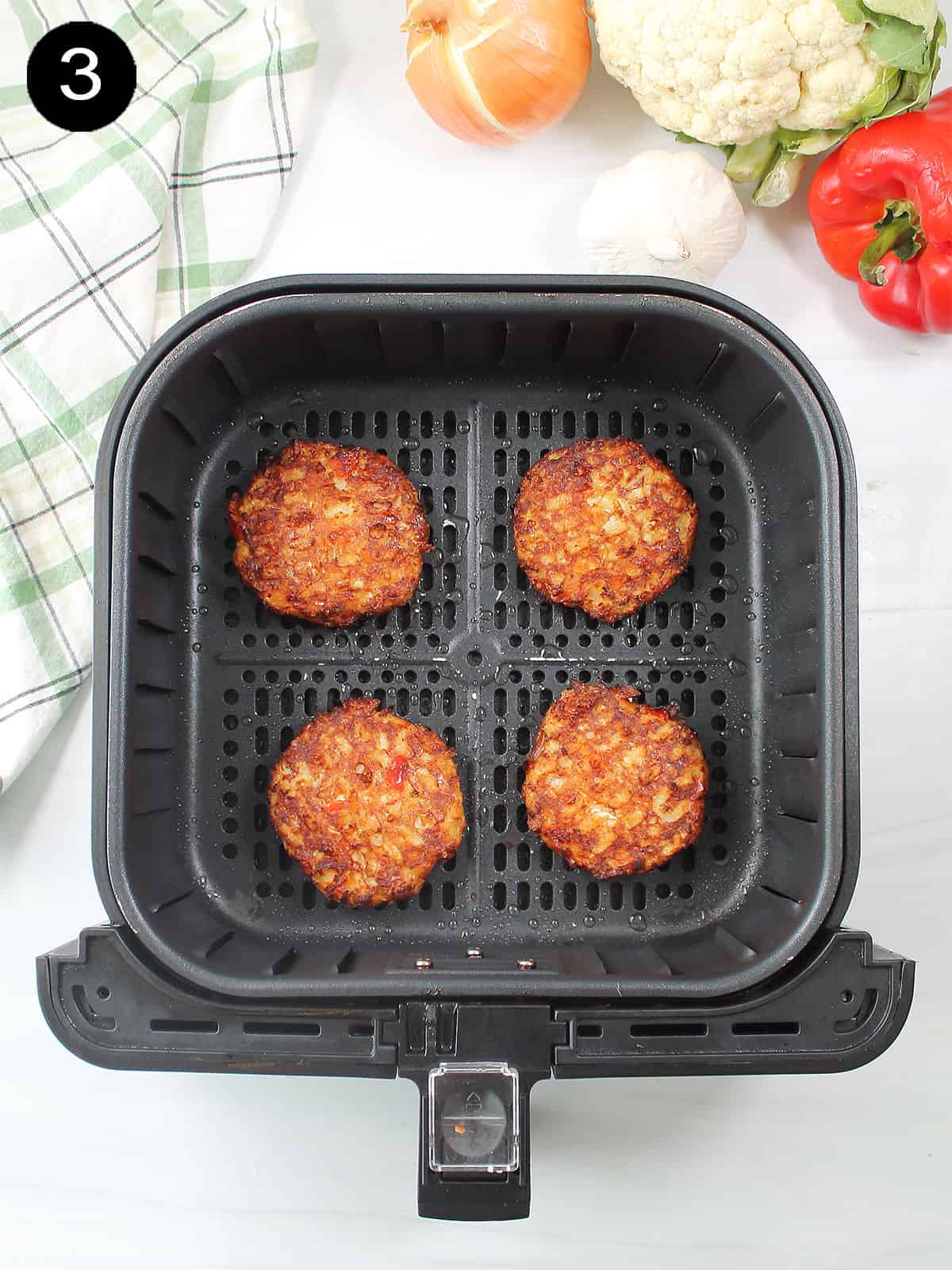 Air fried hash browns in air fryer.