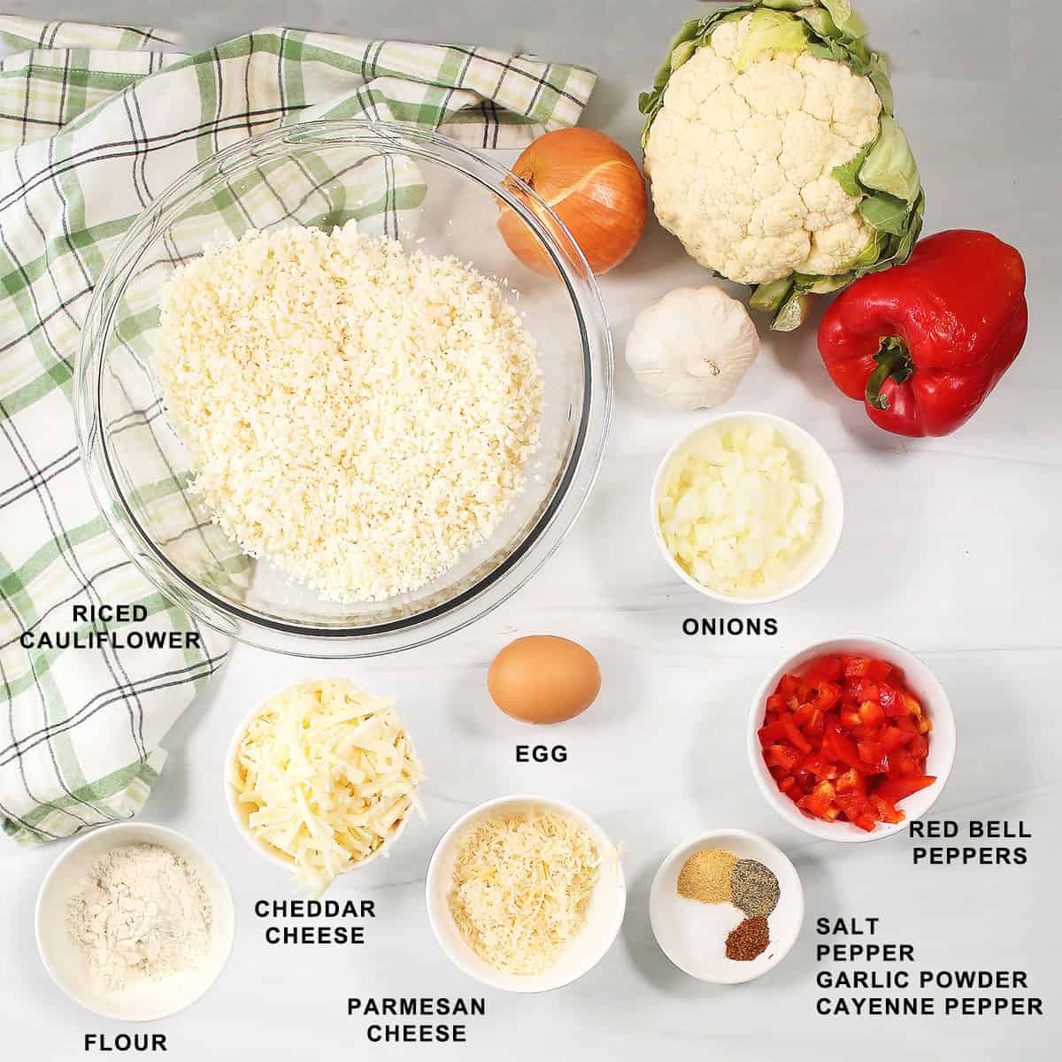 Cauliflower rice hash browns ingredients.