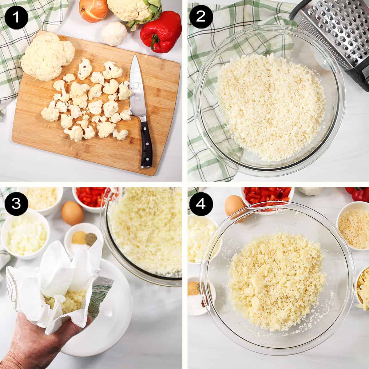 Steps to make cauliflower rice.