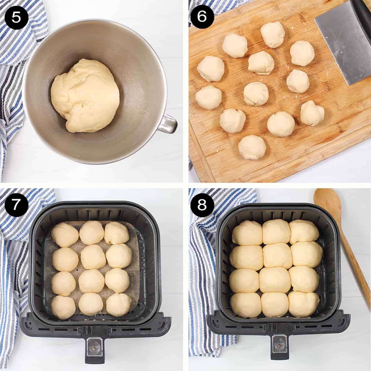 Finishing steps for air fryer yeast rolls.