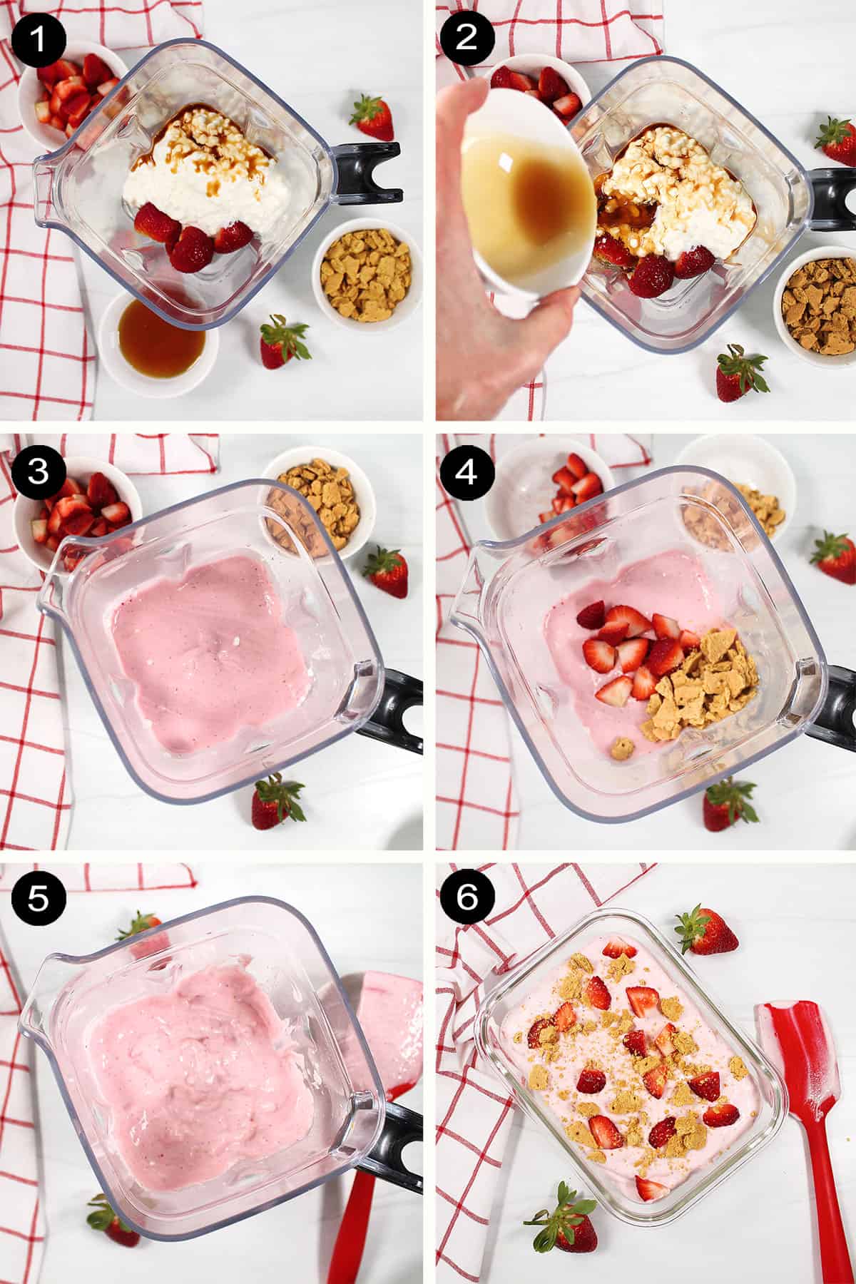 Prep steps for how to make cottage cheese ice cream.