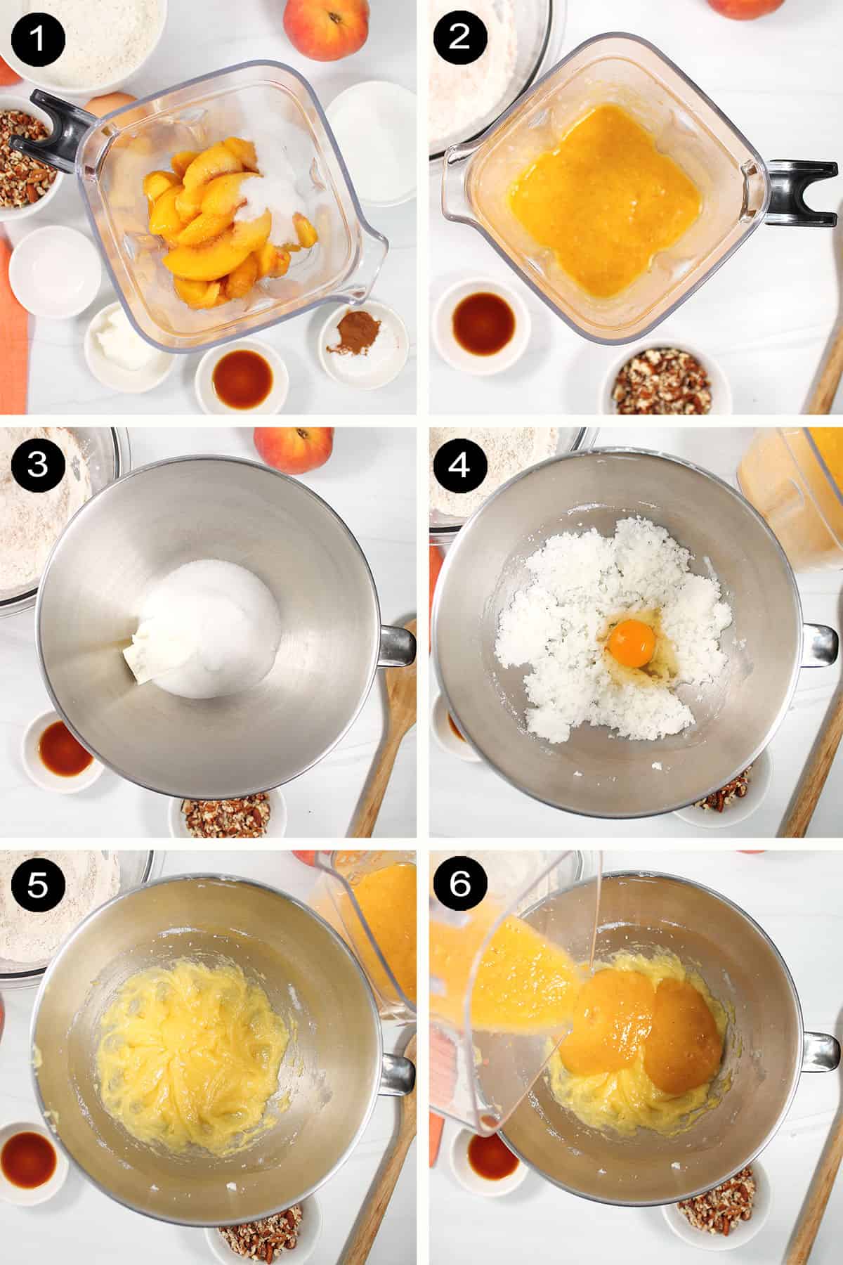 Peach Bread prep steps 1-6.