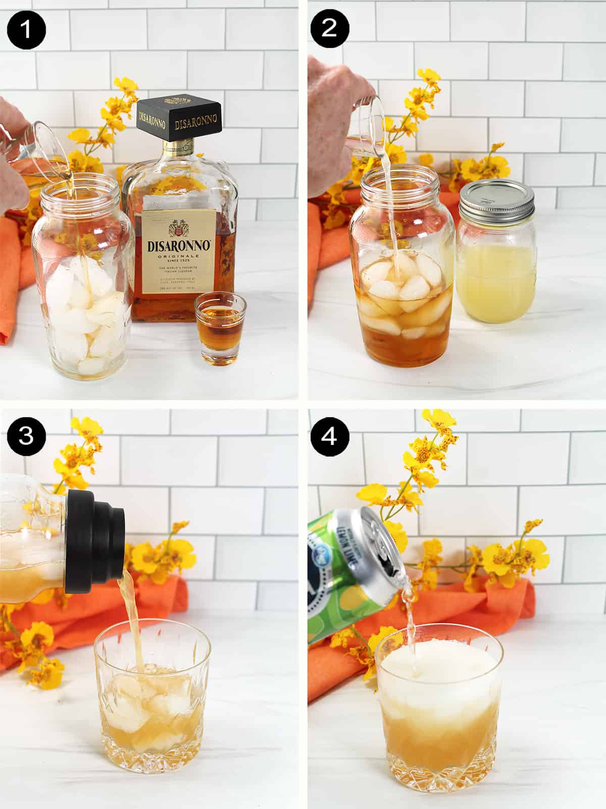 Steps to make amaretto sour drink.
