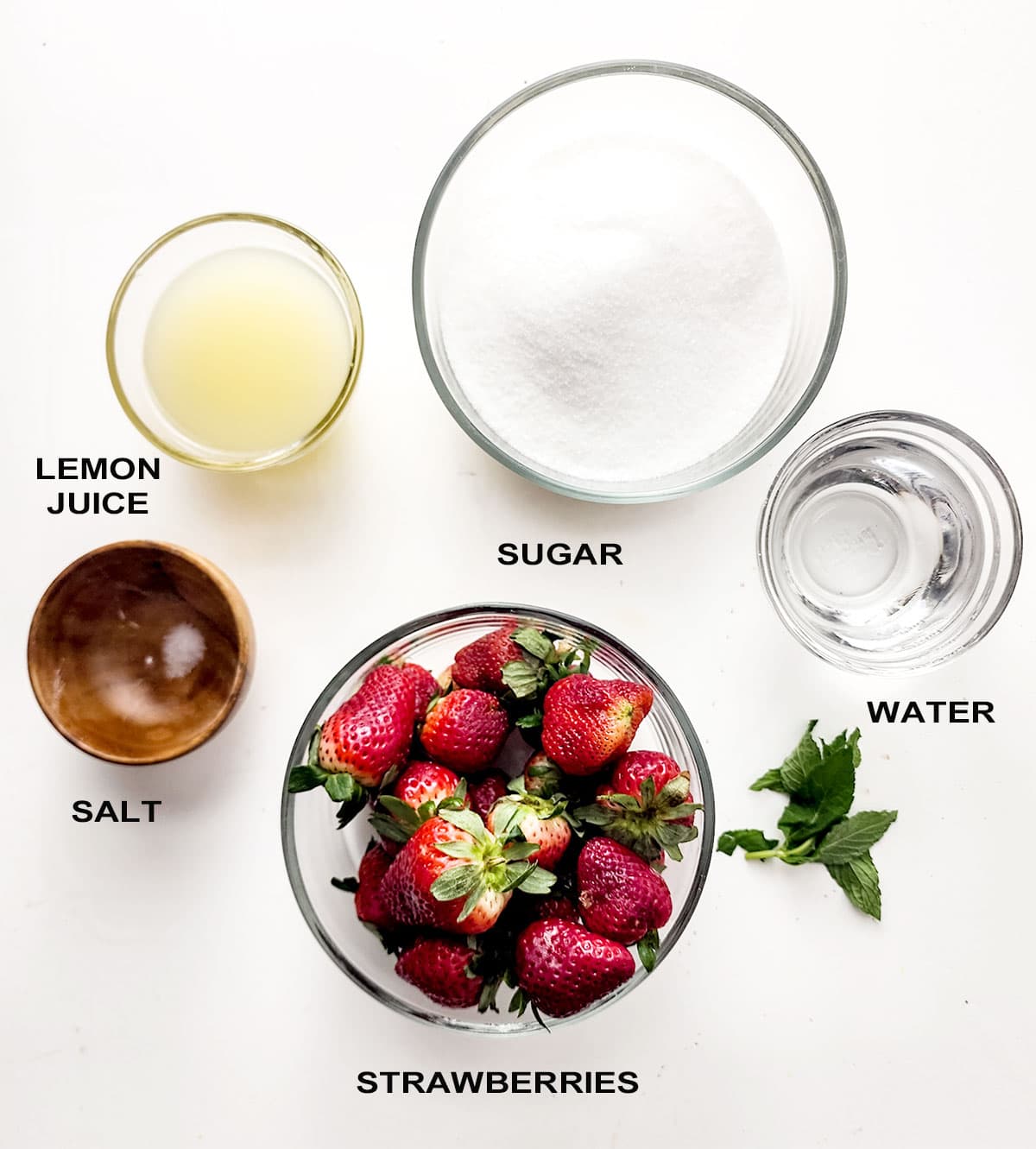 Ingredients for strawberry lemon sorbet.